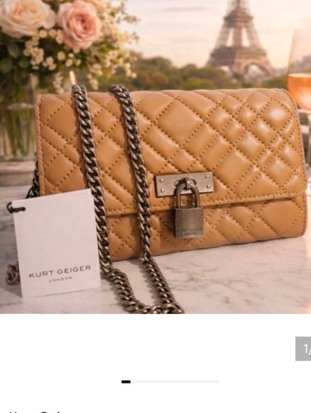 Kurt Geiger Mini Brixton Quilted Chain Strap- Camel $225 MSRP